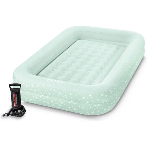 Intex Φουσκωτό Στρώμα Ύπνου με Αντλία Χειρός Kidz Travel Bed 168x107x25εκ. Πράσινο
