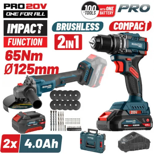 Bormann Σετ Γωνιακός Τροχός & Κρουστικό Δραπανοκατσάβιδο Brushless με Μπαταρίες Bormann Σετ Γωνιακός Τροχός & Κρουστικό Δραπανοκατσάβιδο Brushless με Μπαταρίες