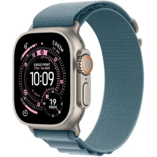 Apple Watch Ultra 3 Titanium 49mm Αδιάβροχο με eSIM και Παλμογράφο (Natural Titanium Case with Light Blue Alpine Loop - Medium)