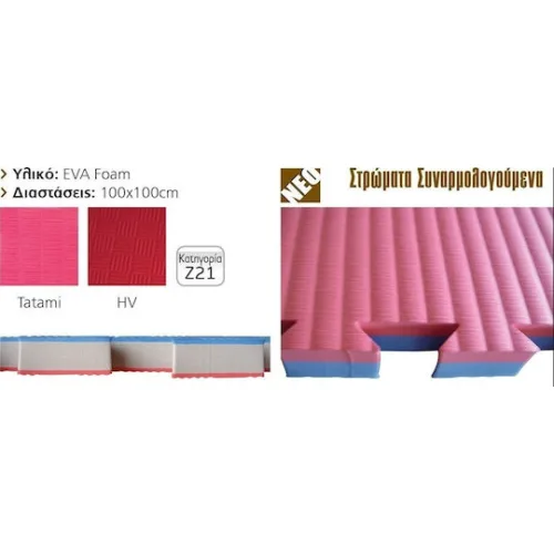 AMILA Δάπεδο Παζλ Γυμναστηρίου Διπλής Όψης Κόκκινο/Μπλε 100x100x2.5cm 1τμχ