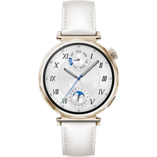 Huawei Watch GT 5 41mm Αδιάβροχο με Παλμογράφο (White Leather Strap)