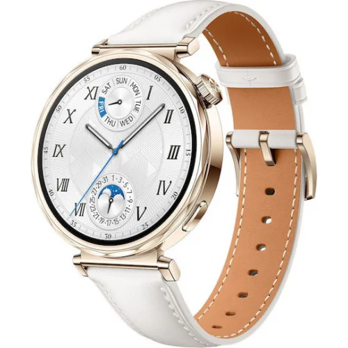 Huawei Watch GT 5 41mm Αδιάβροχο με Παλμογράφο (White Leather Strap)