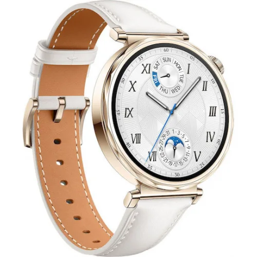 Huawei Watch GT 5 41mm Αδιάβροχο με Παλμογράφο (White Leather Strap)