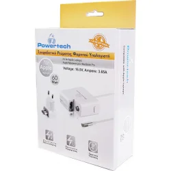 Powertech Φορτιστής Laptop 60W 16.5V 3.65A για Apple με Αποσπώμενο Καλώδιο Τροφοδοσίας
