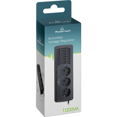 Powertech PT-AVR1000I Compact Σταθεροποιητής Τάσης 1000VA με 3 Πρίζες Ρεύματος