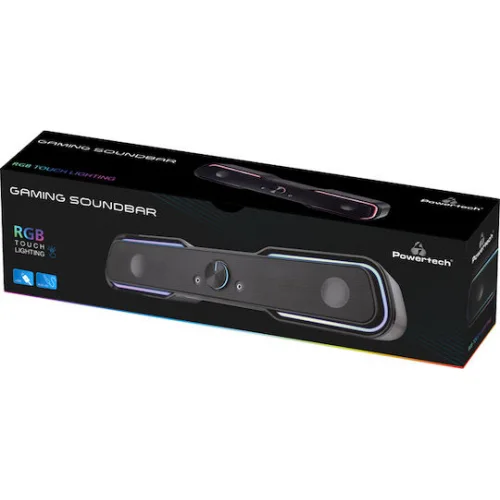 Powertech Gaming Soundbar Ηχεία Υπολογιστή 2.0 με RGB Φωτισμό και Bluetooth Ισχύος 5W σε Μαύρο Χρώμα