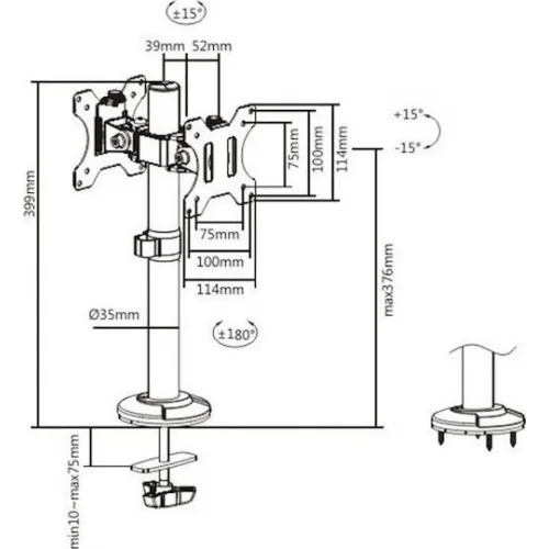 Brateck LDT40-G02 Βάση Γραφείου για 2 Οθόνες έως 32" με Βραχίονα