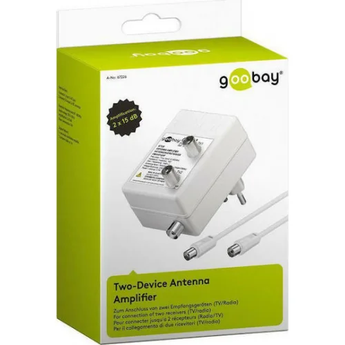 Goobay 67226 Ενισχυτής Γραμμής για 2 συσκευές, DVB-T DVB-T2 DVB-C, λευκός