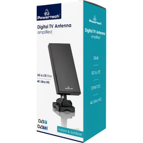 Powertech PT-1005 Εσωτερική Κεραία Τηλεόρασης (Απαιτεί Τροφοδοσία) Μαύρη