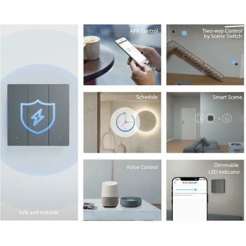 Sonoff Χωνευτός Διακόπτης Τοίχου Wi-Fi Φωτισμού Μονός με Πλαίσιο Γκρι