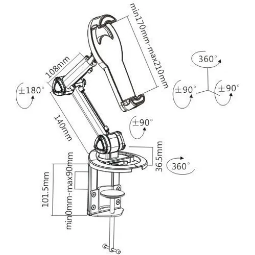 Brateck PAD18-02 Βάση Tablet Γραφείου έως 10.4" σε Γκρι χρώμα
