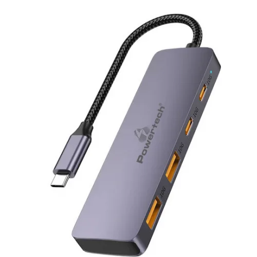 Powertech USB 3.2 Hub 4 Θυρών με σύνδεση USB-C Γκρι
