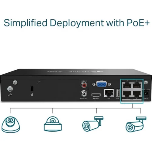 TP-LINK v1 Καταγραφικό NVR 4 Καναλιών με Ανάλυση 4K VIGI NVR1004H-4P