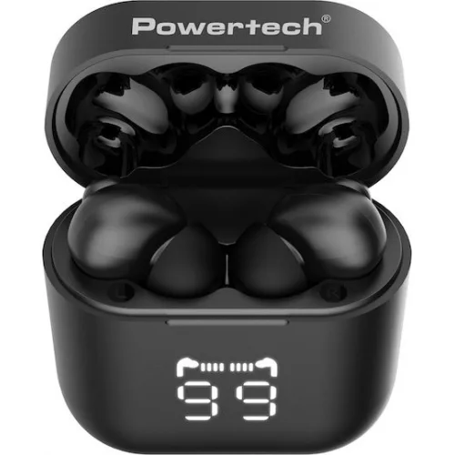 Powertech PT-1227 In-ear Bluetooth Handsfree Ακουστικά με Αντοχή στον Ιδρώτα και Θήκη Φόρτισης Μαύρα