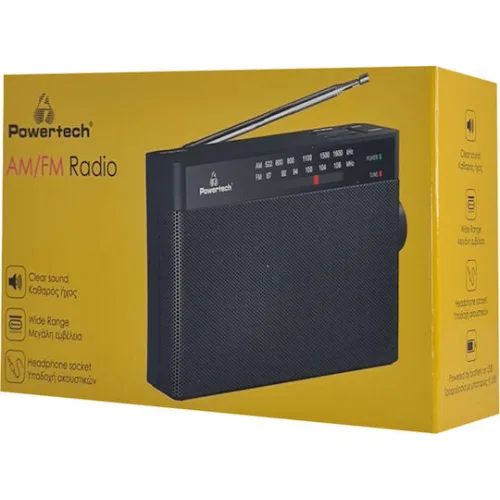 Powertech PT-1244 Επιτραπέζιο Ραδιόφωνο Μπαταρίας με USB Μαύρο