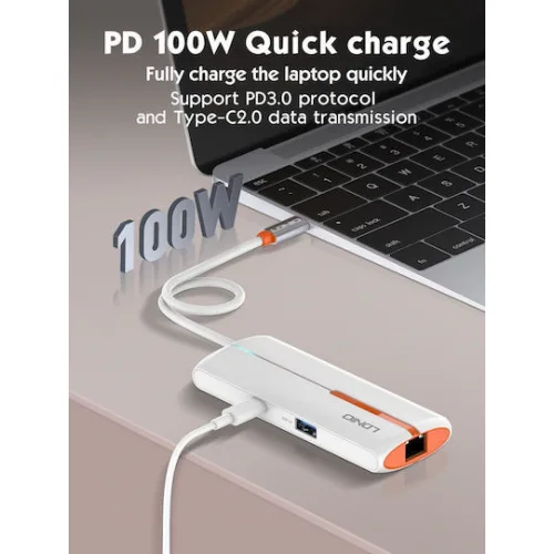 Ldnio USB 3.0 Hub 4 Θυρών με σύνδεση USB-C / Ethernet Λευκό (DS-26U)