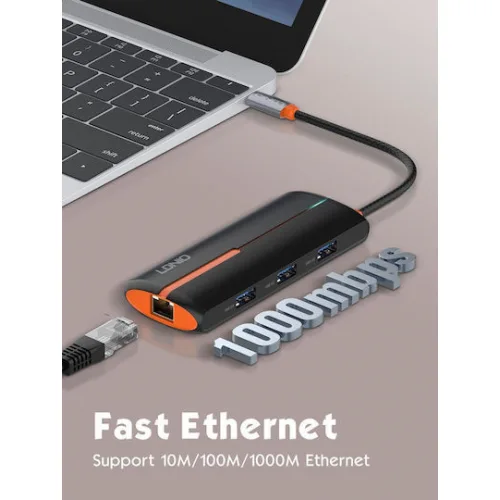 Ldnio USB 3.0 Hub 4 Θυρών με σύνδεση USB-C / Ethernet Λευκό (DS-26U)