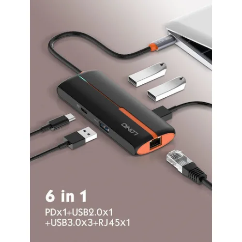 Ldnio USB 3.0 Hub 4 Θυρών με σύνδεση USB-C / Ethernet Λευκό (DS-26U)