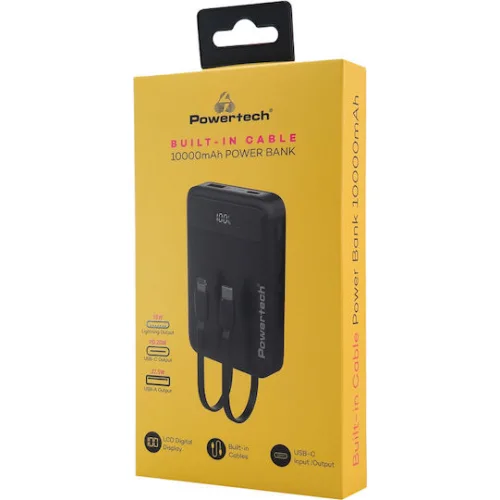 Powertech Power Bank 10000mAh 22.5W με Θύρα USB-A και Θύρα USB-C Power Delivery / Quick Charge 3.0 Μαύρο