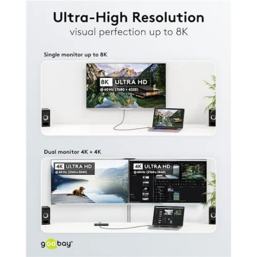 Goobay USB 3.0 Cable USB-C male - USB-C / DisplayPort 240W Γκρι 1.5m (74212)