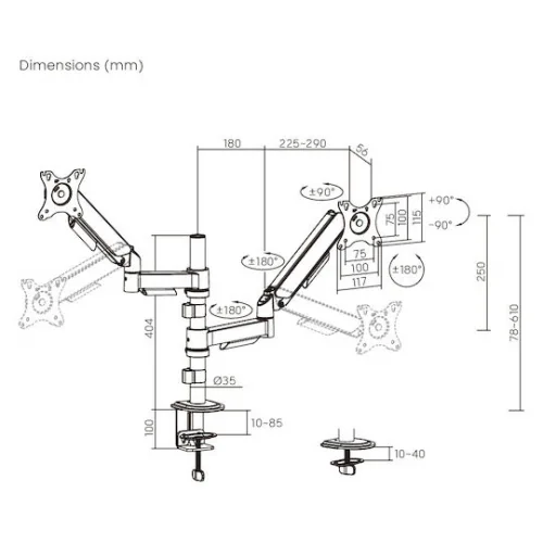 Brateck Βάση Γραφείου για 2 Οθόνες έως 32" με Βραχίονα (LDT97-C024PE)