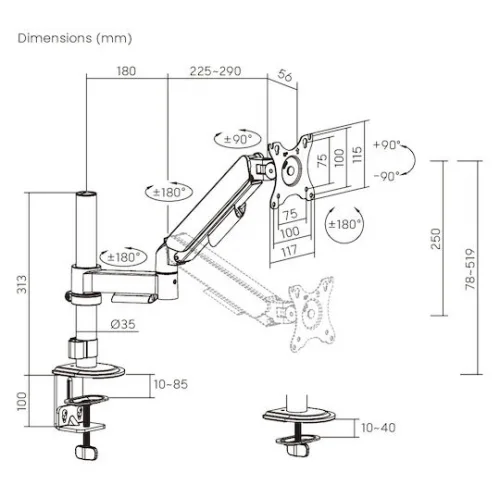 Brateck Βάση Γραφείου Οθόνης έως 32" με Βραχίονα (LDT97-C012PE)