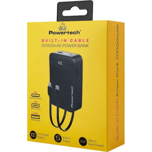 Powertech PT-1504 Power Bank 20000mAh 22.5W με Θύρα USB-A Power Delivery / Quick Charge 4.0 Μαύρο