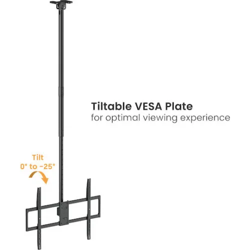 Brateck PLB-CE1568XL Βάση Τηλεόρασης Οροφής έως 100" και 80kg Ασημί