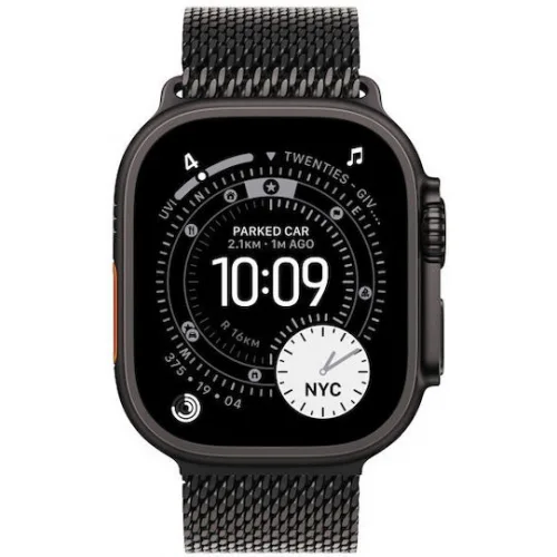 Apple Watch Ultra 3 Titanium 49mm Αδιάβροχο με eSIM και Παλμογράφο (Black Titanium Case with Black Titanium Milanese Loop - Medium)