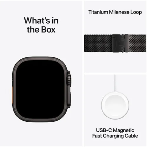 Apple Watch Ultra 3 Titanium 49mm Αδιάβροχο με eSIM και Παλμογράφο (Black Titanium Case with Black Titanium Milanese Loop - Medium)
