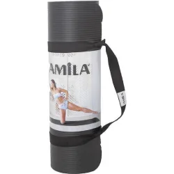 AMILA Στρώμα Γυμναστικής Yoga/Pilates Μαύρο με Ιμάντα Μεταφοράς (183x60x1.5cm)