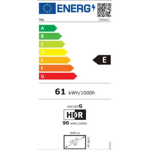TCL Smart Τηλεόραση 55" 4K UHD LED P6K HDR (2025) 55P6K