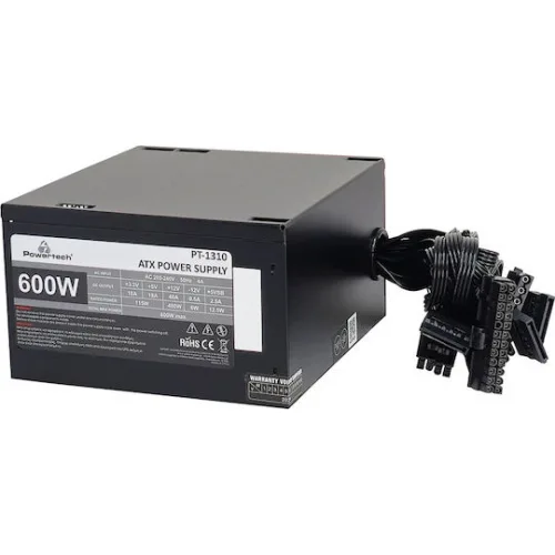 Powertech 600W Μαύρο Τροφοδοτικό Υπολογιστή Full Wired (PT-1310)