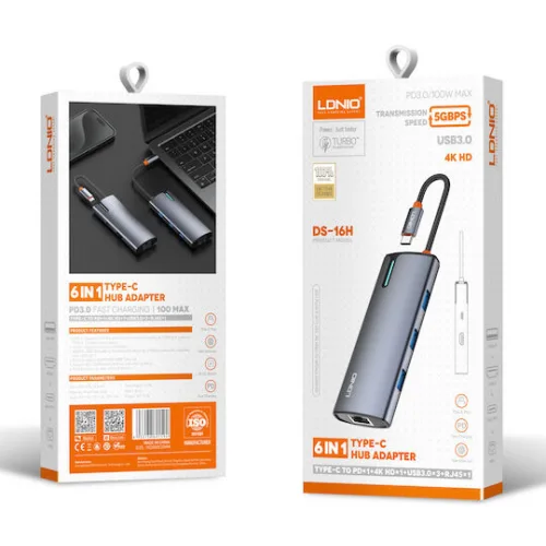 Ldnio DS-16H USB-C Docking Station με HDMI 4K PD Ethernet Γκρι Ldnio DS-16H USB-C Docking Station με HDMI 4K PD Ethernet Γκρι