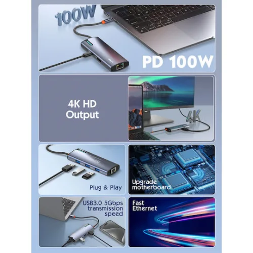 Ldnio DS-16H USB-C Docking Station με HDMI 4K PD Ethernet Γκρι Ldnio DS-16H USB-C Docking Station με HDMI 4K PD Ethernet Γκρι