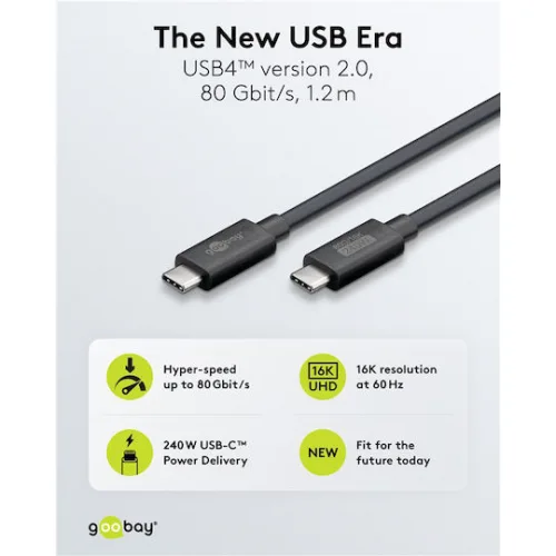 Goobay USB 3.0 Cable USB-C male - USB-C / DisplayPort 240W Μαύρο 1.2m (74376)