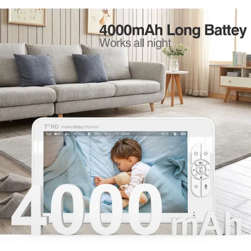 Powertech Ασύρματη Ενδοεπικοινωνία Μωρού με Κάμερα & Οθόνη 7" , Αμφίδρομη Επικοινωνία & Νανουρίσματα