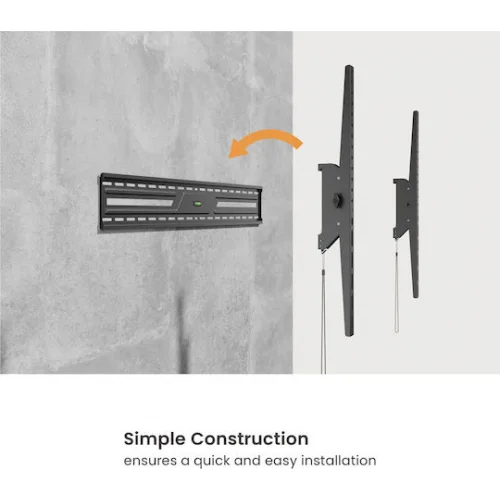 Powertech PT-1368 Βάση Τηλεόρασης Τοίχου έως 100" και 75kg Ασημί