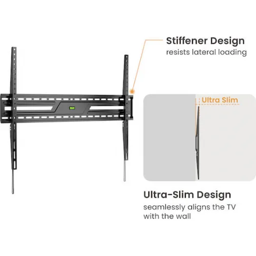 Powertech PT-1369 Βάση Τηλεόρασης Τοίχου έως 100" και 75kg Ασημί
