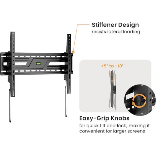 Powertech PT-1370 Βάση Τηλεόρασης Τοίχου έως 86" και 75kg Ασημί