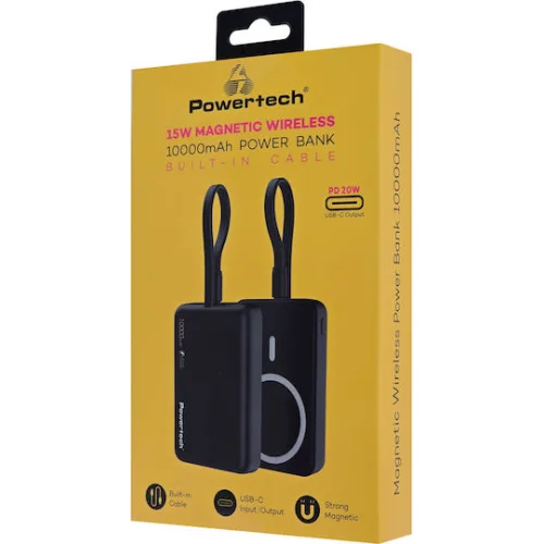 Powertech PT-1376 MagSafe Power Bank 10000mAh 20W Μαύρο