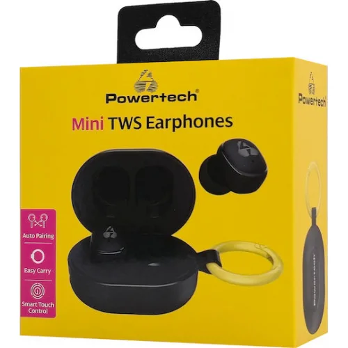 Powertech PT-1392 In-ear Bluetooth Handsfree Ακουστικά με Αντοχή στον Ιδρώτα και Θήκη Φόρτισης Μαύρα