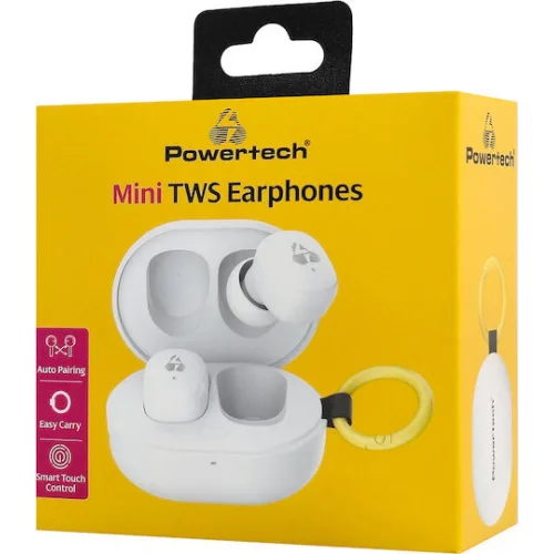 Powertech PT-1393 In-ear Bluetooth Handsfree Ακουστικά με Αντοχή στον Ιδρώτα και Θήκη Φόρτισης Λευκά