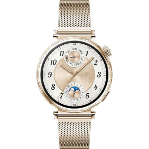 Huawei Watch GT 5 41mm Αδιάβροχο με Παλμογράφο (Gold Milanese Strap)