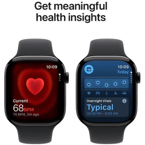 Apple Watch Series 11 Aluminium 46mm Αδιάβροχο με Παλμογράφο (Jet Black Aluminium Case with Black Sport Band - M/L)