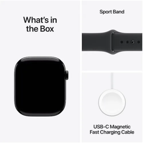 Apple Watch Series 11 Aluminium 46mm Αδιάβροχο με Παλμογράφο (Jet Black Aluminium Case with Black Sport Band - M/L)