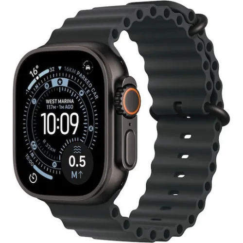 Apple Watch Ultra 3 Titanium 49mm Αδιάβροχο με eSIM και Παλμογράφο (Black Titanium Case with Black Ocean Band)