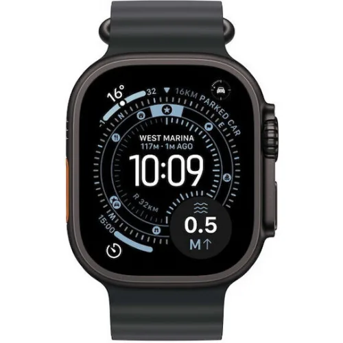 Apple Watch Ultra 3 Titanium 49mm Αδιάβροχο με eSIM και Παλμογράφο (Black Titanium Case with Black Ocean Band)