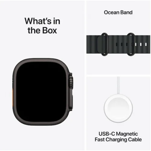Apple Watch Ultra 3 Titanium 49mm Αδιάβροχο με eSIM και Παλμογράφο (Black Titanium Case with Black Ocean Band)