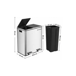 Songmics Soft Close Κάδος Ανακύκλωσης Μεταλλικός με Πεντάλ Ασημί 60lt Songmics Soft Close Κάδος Ανακύκλωσης Μεταλλικός με Πεντάλ Ασημί 60lt